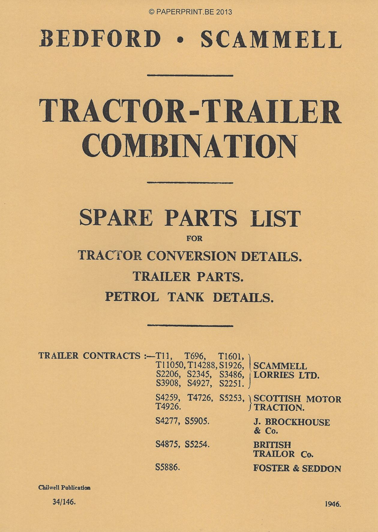 BEDFORD-SCAMMELL TRACTOR-TRAILER COMBINATION SPARE PARTS LIST